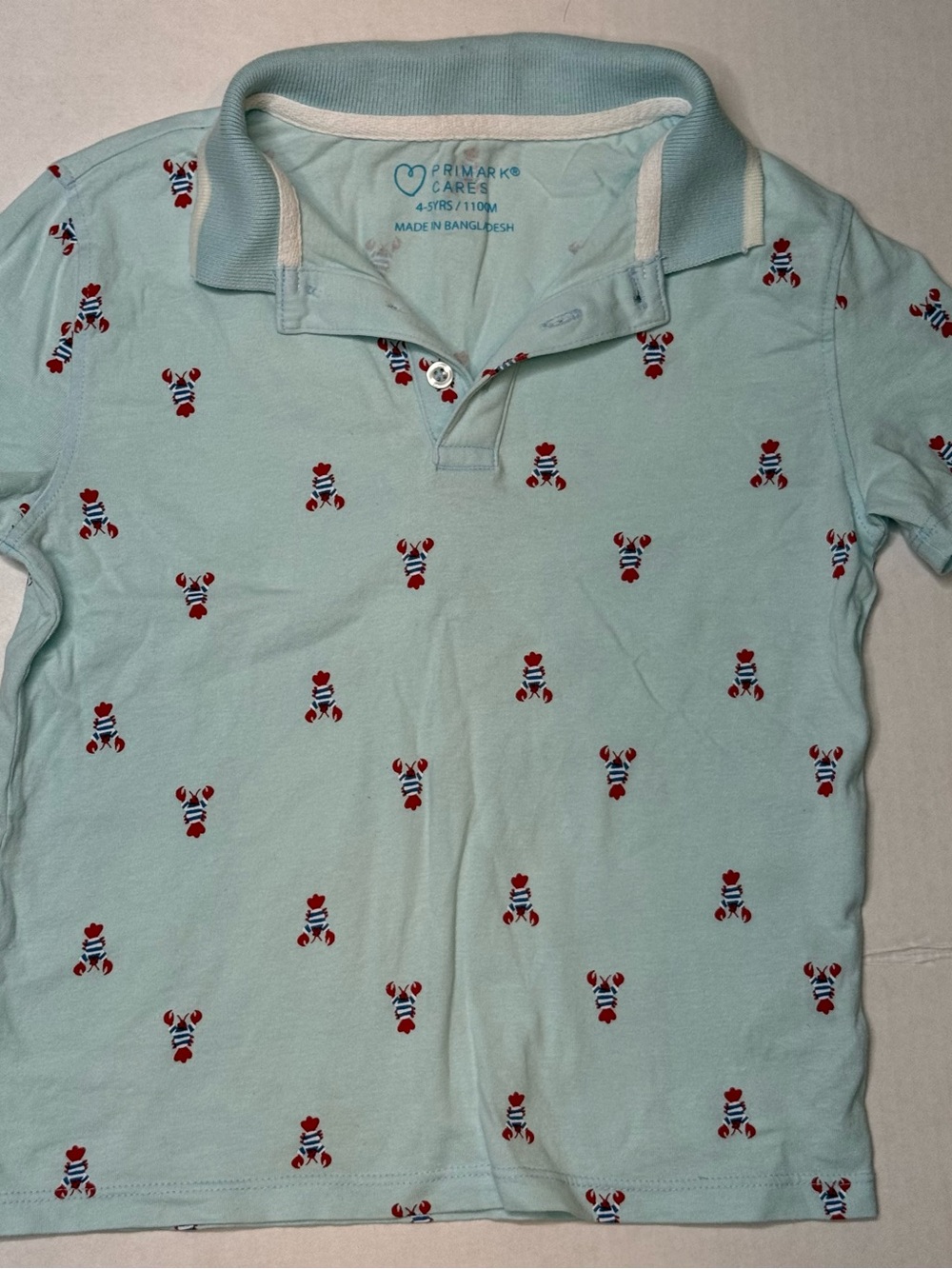 Primark Mint Green Polo Top with Red Crab Motif